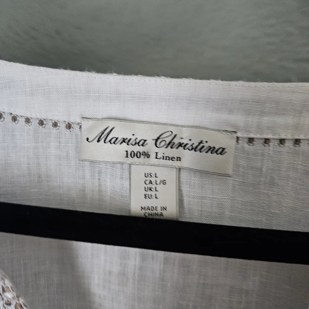 Marisa Christina White Linen Tunic Top Embroidered Size L - Picture 3 of 7